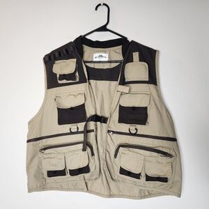 Podium Mens Large/XL Beige Fishing Outdoor Vest Pockets